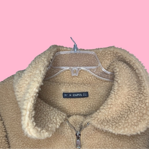 ZAFUL Tan Collared Zip-Up Sherpa Jacket - Picture 4 of 9